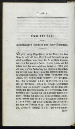Von der Luft. Luftgattungen. Lufterscheinungen.