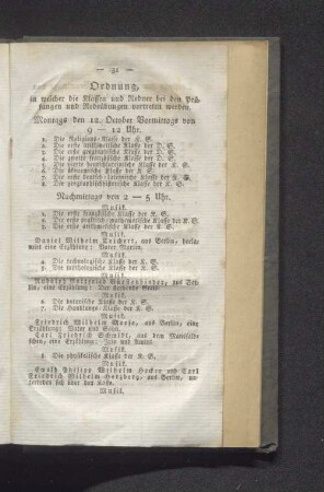 Ordnung, in welcher die Klassen und Redner bei den Prüfungen und Redeübungen vortreten werden.