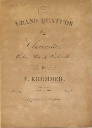 GRAND QUATUOR : Pour Clarinette, Violon, Alto & Violoncelle ; Oeuvre 83