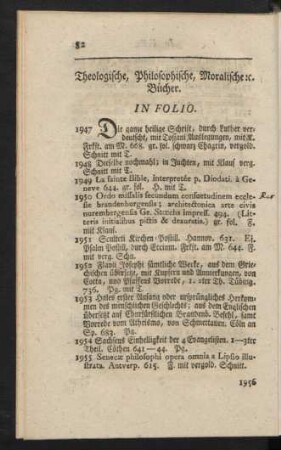 Theologische, Philosophische, Moralische etc. Bücher.