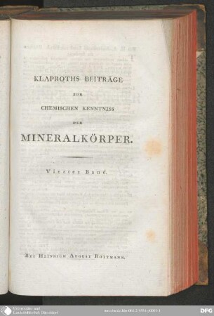 4 (1807): Beiträge Zur Chemischen Kenntniss Der Mineralkörper