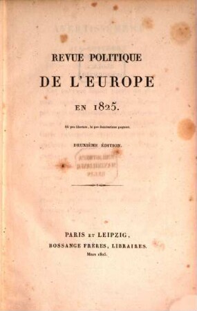 Revue Politique de l'Europe en 1825