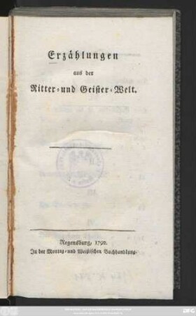 Erzählungen aus der Ritter- und Geister-Welt