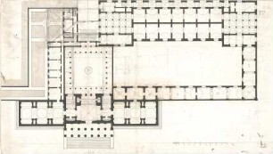 Gärtner, Friedrich von; München, Königsplatz; Staatsbibliothek und Ausstellungsgebäude, Vorprojekt - Grundriss