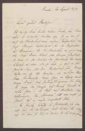 Schreiben von Moritz Ellstätter, Berlin, an seine Frau Marie: - Privates - Besuch bei Gladbecks - Hochzeit des Prinzen Albrecht [von Preußen] - Kontakte zu [August] Eisenlohr, [Adolf von] Hansemann u. a.