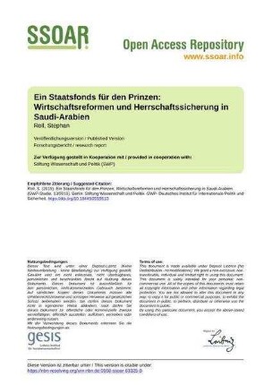 Ein Staatsfonds für den Prinzen: Wirtschaftsreformen und Herrschaftssicherung in Saudi-Arabien
