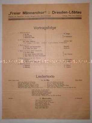 Programm eines Auftrittes des Freien Männerchors Dresden-Löbtau