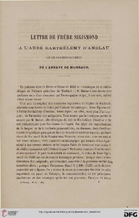 Lettre de frère Sigismond à l'abbé Barthélémy d'Andlau sur les anciennes tapisseries de l'abbaye de Murbach