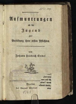 Aufmuntrungen an die Jugend zur Ausübung ihrer ersten Pflichten