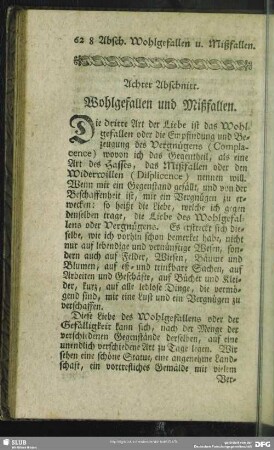 Achter Abschnitt. Wohlgefallen und Mißfallen