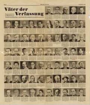 Zeitungsseite mit den Porträts der Mitglieder des Parlamentarischen Rates (aus "Die neue Zeitung")