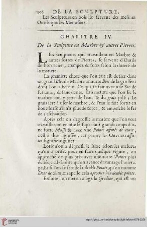 Chapitre IV: De la sculpture en marbre & autres pierres