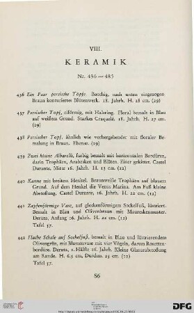 VIII. Keramik (Nr. 436-485)