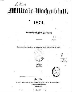 Militär-Wochenblatt : unabhängige Zeitschrift für die deutsche Wehrmacht. 59. 1874