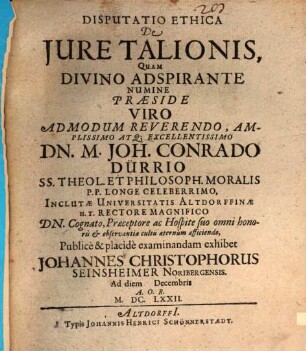 Disputatio Ethica De Iure Talionis