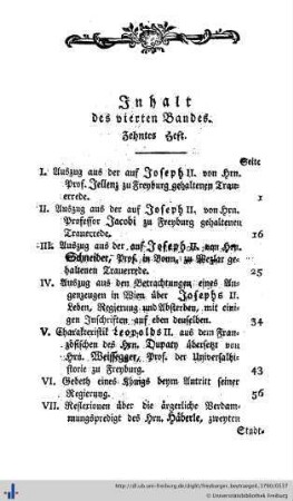 Inhalt des vierten Bandes.