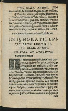 In Q. Horatii Epistolarum Librum II. Hen. Glar. Annot.