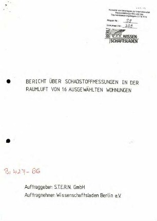 Bericht: Schadstoffmessungen in Raumluft von 16 Wohnungen