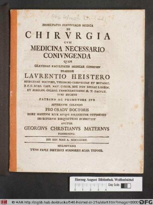 Dissertatio Inavgvralis Medica De Chirvrgia Cvm Medicina Necessario Conivngenda