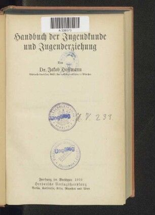 Handbuch der Jugendkunde und Jugenderziehung