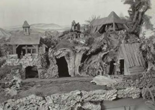 Weihnachtsberg "Schwarzenberg" : Weihnachtsberg "Schwarzenberg" (vor 1951; R. Meier). Ausschnitt: Auf der Kippe, Pferdegöpel, Kaue. Weihnachtsmesse, 1951