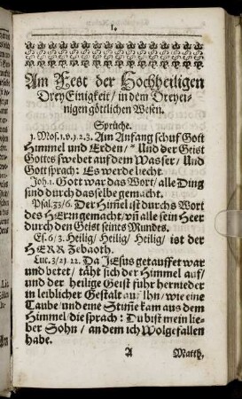 Am Fest der Hochheiligen DreyEinigkeit ... Sprüche
