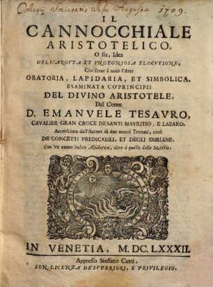 Il cannocchiale Aristotelico, o sia, idea dell'arguta, et ingegniosa elocutione