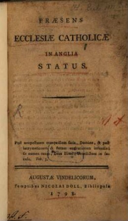 Praesens Ecclesiae Catholicae In Anglia Status