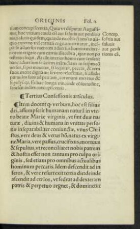 Tertius Confessionis articulus.