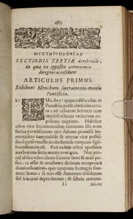 Articulus Primus. Exhibens Elenchum Sacramentomaniæ Pontificiæ.