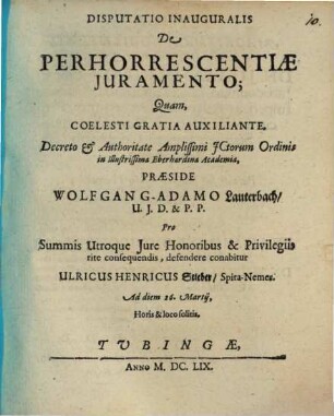 Disp. inaug. de perhorrescentiae iuramento