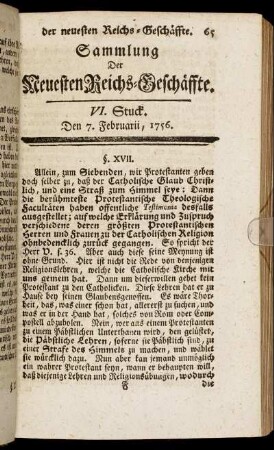 VI. Stuck. Den 7. Februarii, 1756.