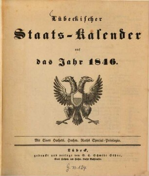 Lübeckischer Staats-Kalender : auf d. Jahr .... 1846