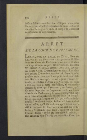 Arrêt de la cour de parlement.