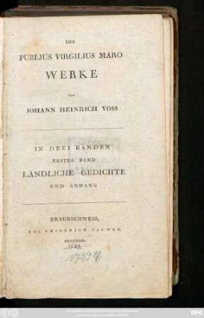 Bd. 1: Ländliche Gedichte Und Anhang