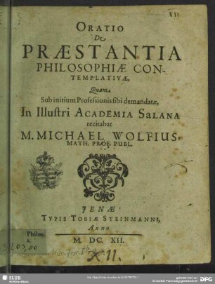 Oratio de praestantia philosophiae contemplativae