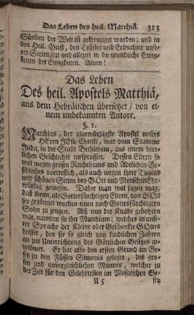 Das Leben des heil. Apostels Matthiä, ...