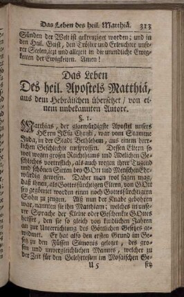 Das Leben des heil. Apostels Matthiä, ...