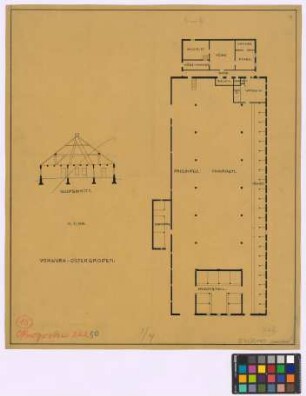Ostergroden (Wangerland): Vorwerk. - Wohnteil (Grundriss, Querschnitt). - Stallteil (Grundriss)