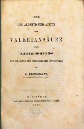 Über den Aldehyd und Aceton der Valeriansäure