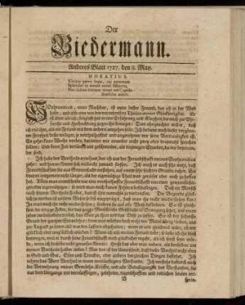 Anderes Blatt 1727. den 8. May