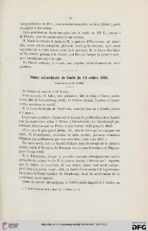 Séance extraordinaire du Comité du 14 octobre 1861