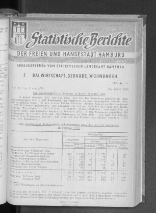Die Bautätigkeit in Hamburg im Monat Februar 1960 : Lfd. Nr. 12