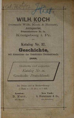 Katalog. 37. 1888