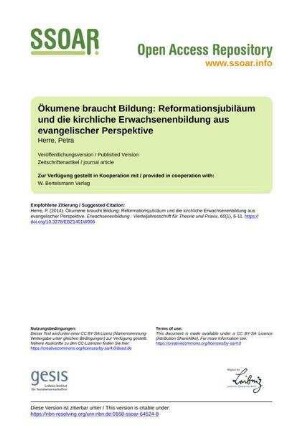 Ökumene braucht Bildung: Reformationsjubiläum und die kirchliche Erwachsenenbildung aus evangelischer Perspektive