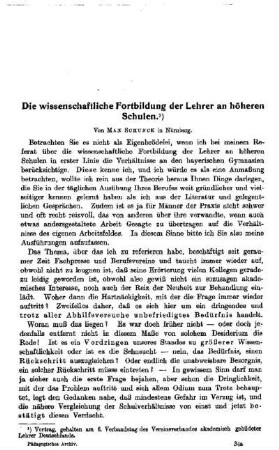 Die wissenschaftliche Fortbildung der Lehrer an höheren Schulen