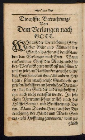 Die eylffte Betrachtung/ Von Dem Verlangen nach Gott.