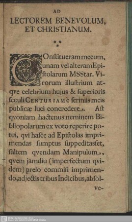 Ad Lectorem Benevolum Et Christianum