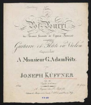 Pot-Pourri des themes favorits de l'opero Tancred, op. 86 : arrangés pour guitarre et flute ou violon