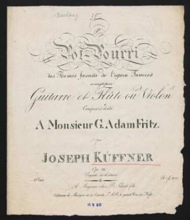 Pot-Pourri des themes favorits de l'opero Tancred, op. 86 : arrangés pour guitarre et flute ou violon